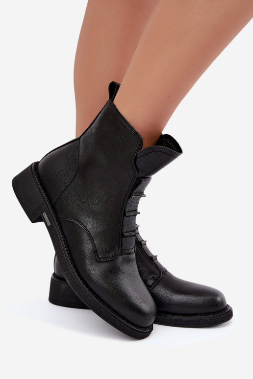 Tehisnaha naiste soojendusega ankle boots laiad kontsad D&A CR62-3429 mustad
