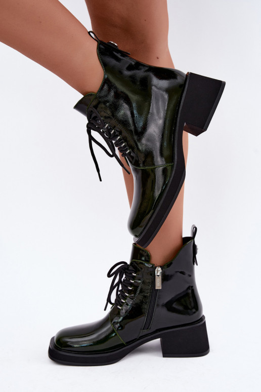 Tehisnaha soojendusega ankle boots lakiefektiga Klocke GOE UU2N4129 khaki