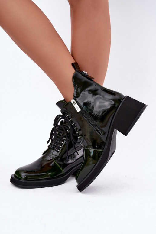 Tehisnaha soojendusega ankle boots lakiefektiga Klocke GOE UU2N4129 khaki