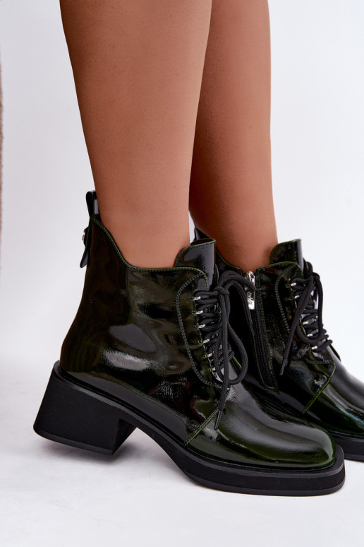 Tehisnaha soojendusega ankle boots lakiefektiga Klocke GOE UU2N4129 khaki