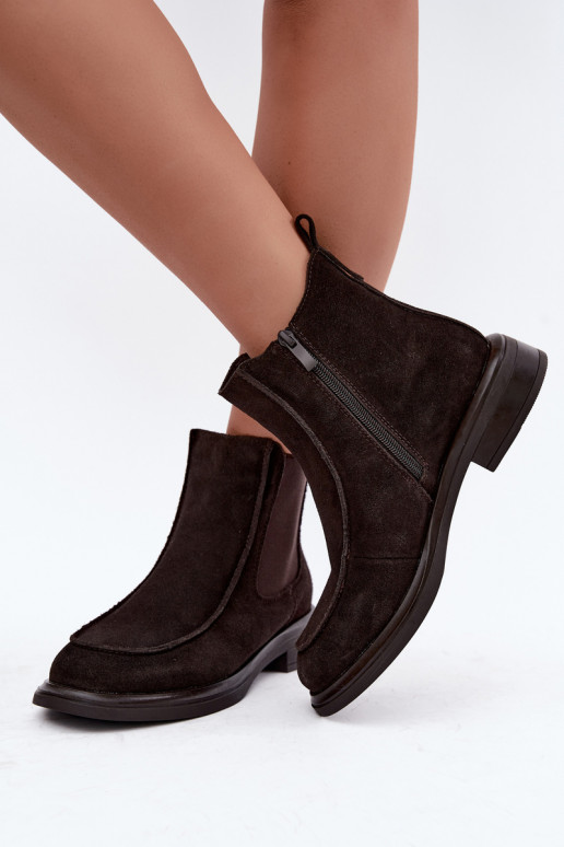 Naiste soojendusega ankle boots kunstnahast Sergio Leone BT-31 šokolaad
