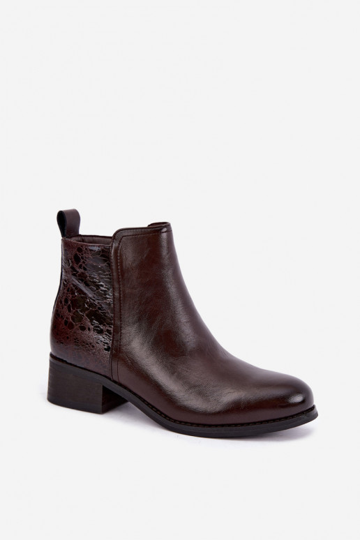 Tehisnaha soojendusega ankle boots madalate kontsadega Vinceza 133133 šokolaad