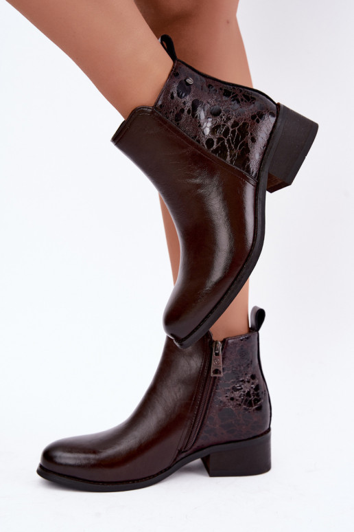 Tehisnaha soojendusega ankle boots madalate kontsadega Vinceza 133133 šokolaad