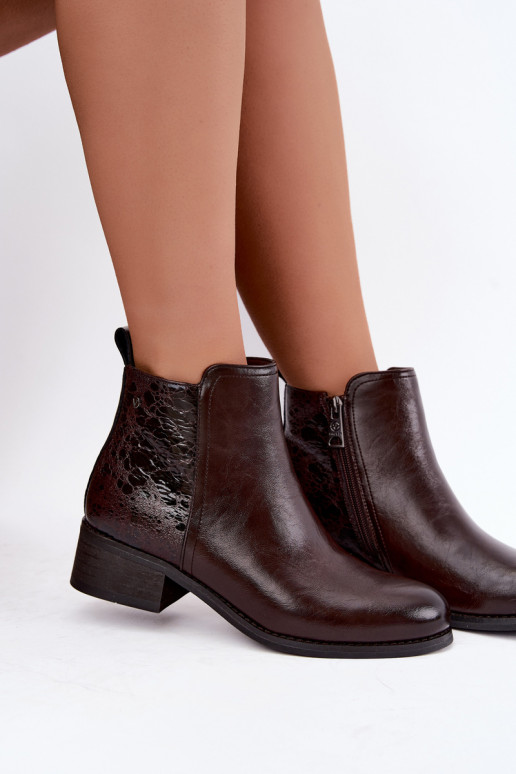 Tehisnaha soojendusega ankle boots madalate kontsadega Vinceza 133133 šokolaad