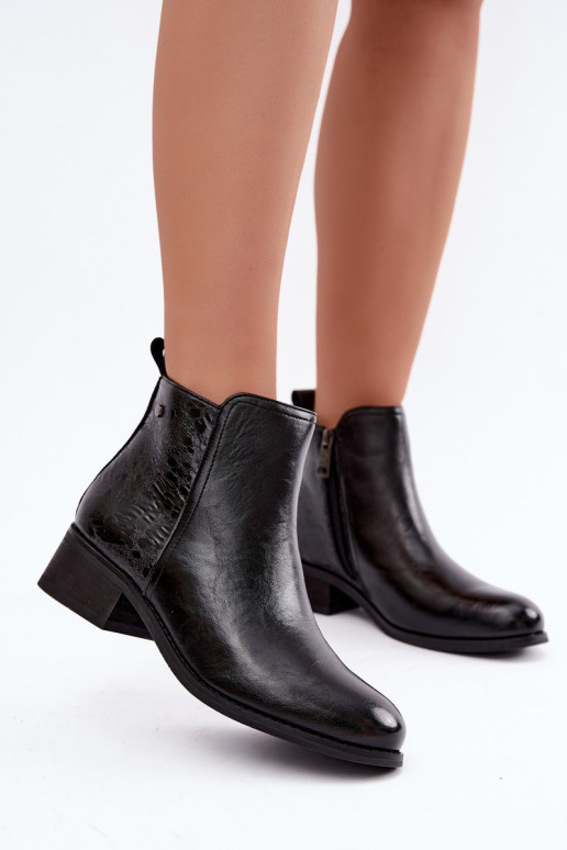 Tehisnaha soojendusega ankle boots madalate kontsadega Vinceza 133133 mustad
