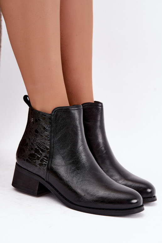 Tehisnaha soojendusega ankle boots madalate kontsadega Vinceza 133133 mustad