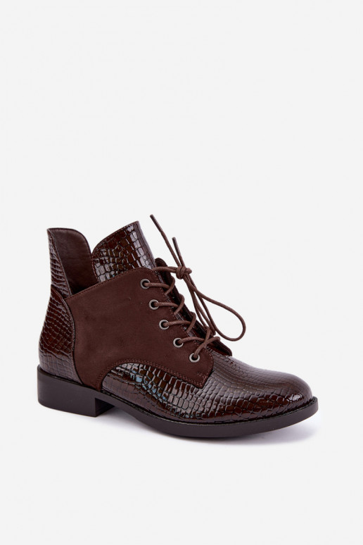 Soojendusega ankle boots reljeefne disain Vinceza 16524 šokolaad