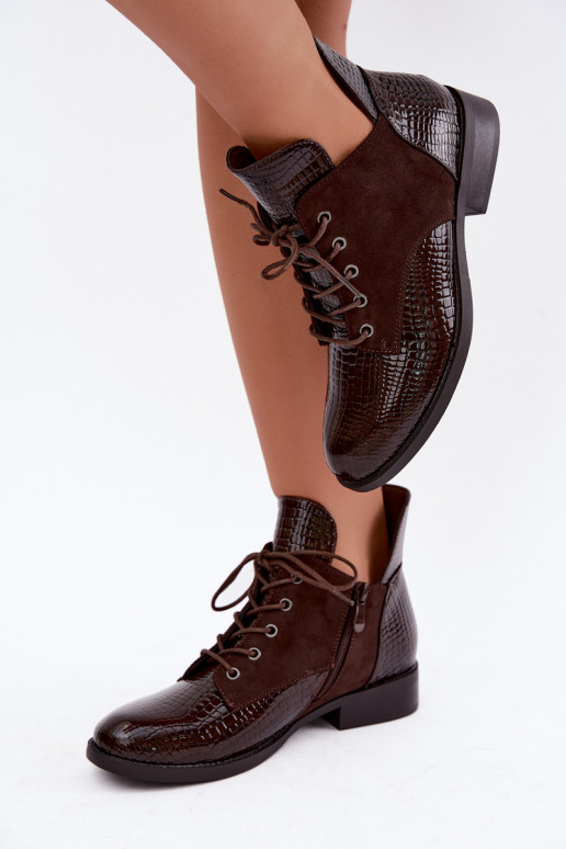 Soojendusega ankle boots reljeefne disain Vinceza 16524 šokolaad