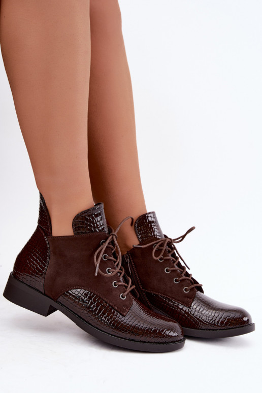 Soojendusega ankle boots reljeefne disain Vinceza 16524 šokolaad