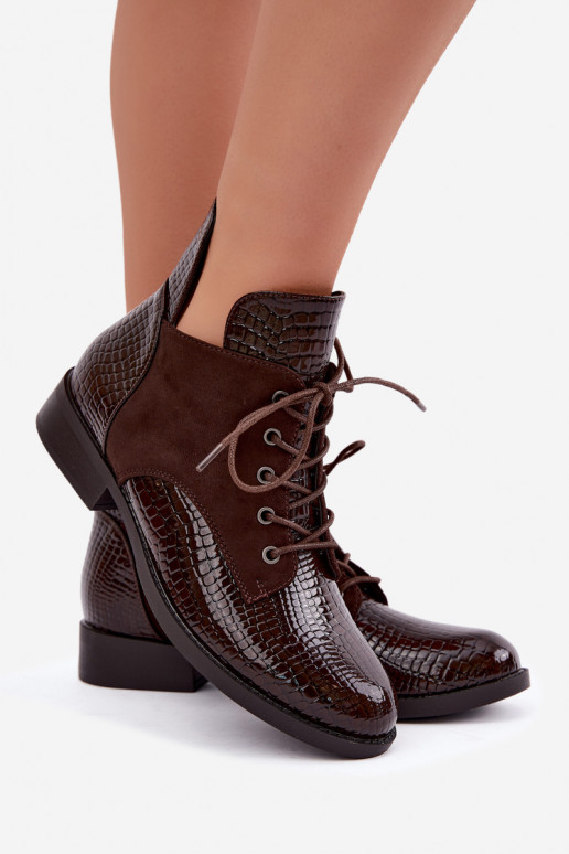 Soojendusega ankle boots reljeefne disain Vinceza 16524 šokolaad