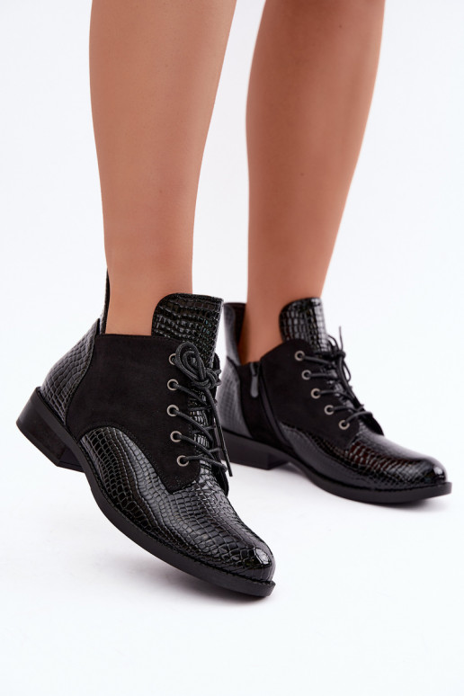 Soojendusega ankle boots reljeefne disain Vinceza 16524 mustad
