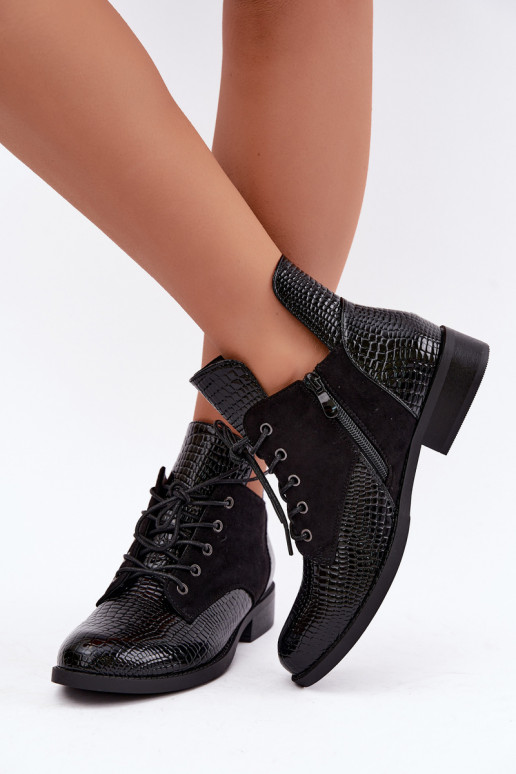 Soojendusega ankle boots reljeefne disain Vinceza 16524 mustad