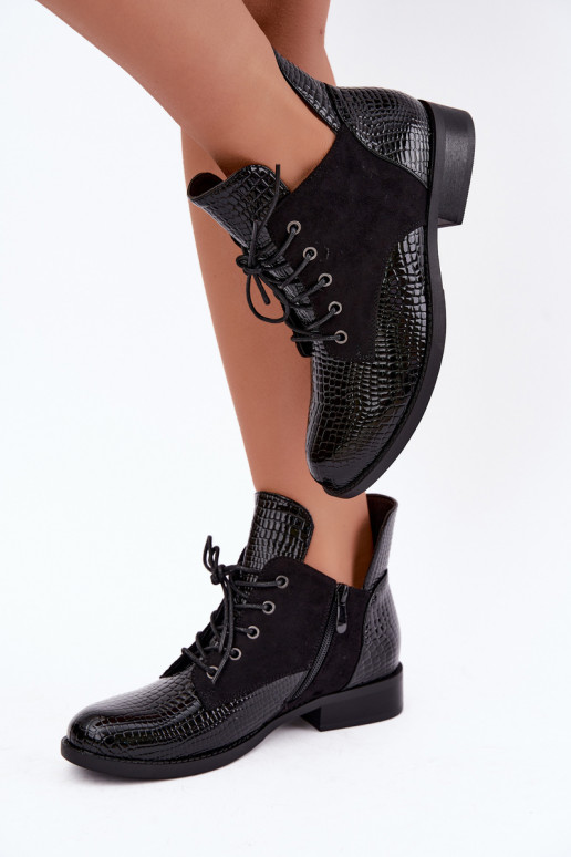 Soojendusega ankle boots reljeefne disain Vinceza 16524 mustad