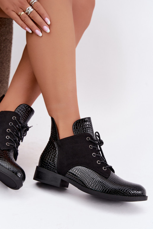 Soojendusega ankle boots reljeefne disain Vinceza 16524 mustad