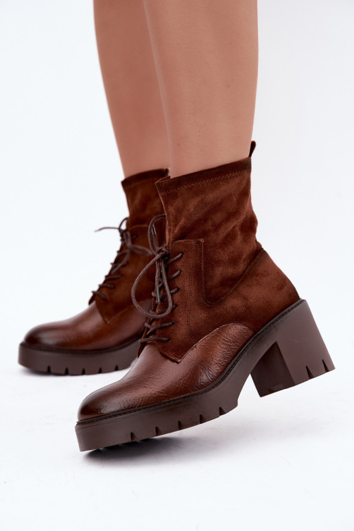 Naiste ankle boots paksudel kontsadel isoleeritud pruunis värvuses Vinceza 58665