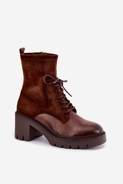Naiste ankle boots paksudel kontsadel isoleeritud pruunis värvuses Vinceza 58665
