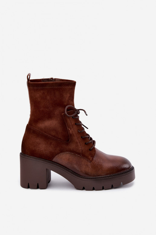 Naiste ankle boots paksudel kontsadel isoleeritud pruunis värvuses Vinceza 58665