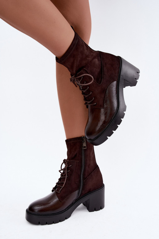 Naiste ankle boots paksudel kontsadel isoleeritud šokolaadi värvuses Vinceza 58665