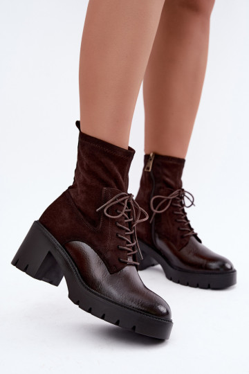 Naiste ankle boots paksudel kontsadel isoleeritud šokolaadi värvuses Vinceza 58665 2