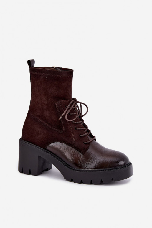 Naiste ankle boots paksudel kontsadel isoleeritud šokolaadi värvuses Vinceza 58665