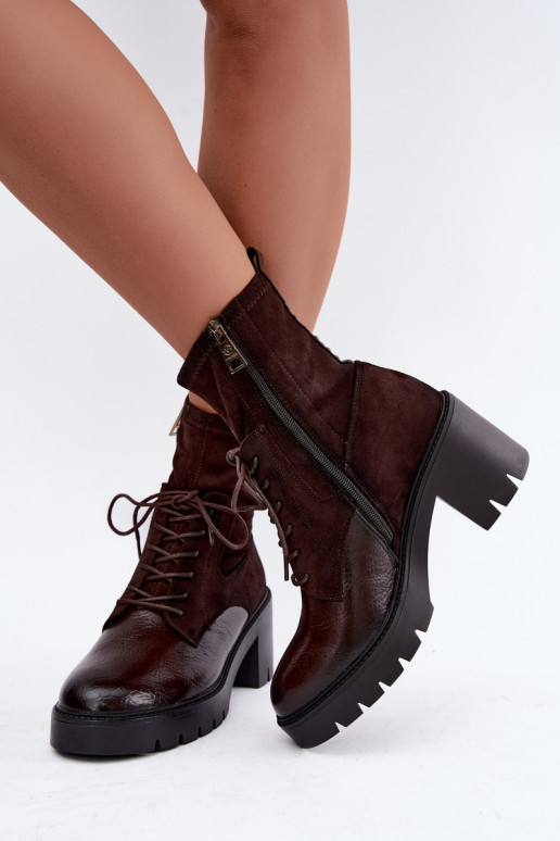 Naiste ankle boots paksudel kontsadel isoleeritud šokolaadi värvuses Vinceza 58665