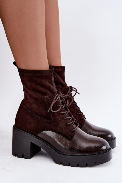 Naiste ankle boots paksudel kontsadel isoleeritud šokolaadi värvuses Vinceza 58665