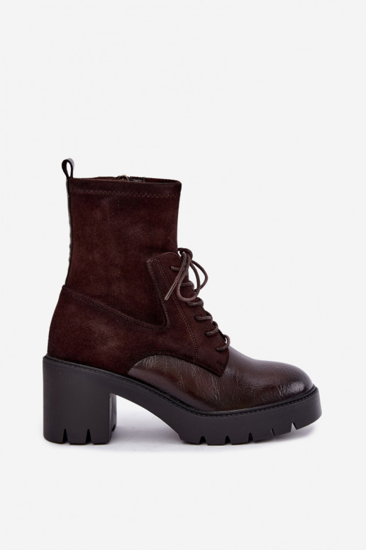 Naiste ankle boots paksudel kontsadel isoleeritud šokolaadi värvuses Vinceza 58665