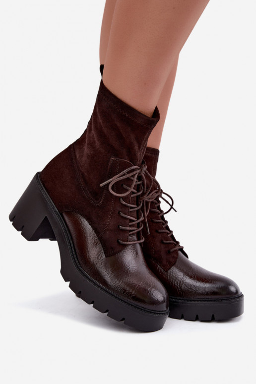 Naiste ankle boots paksudel kontsadel isoleeritud šokolaadi värvuses Vinceza 58665