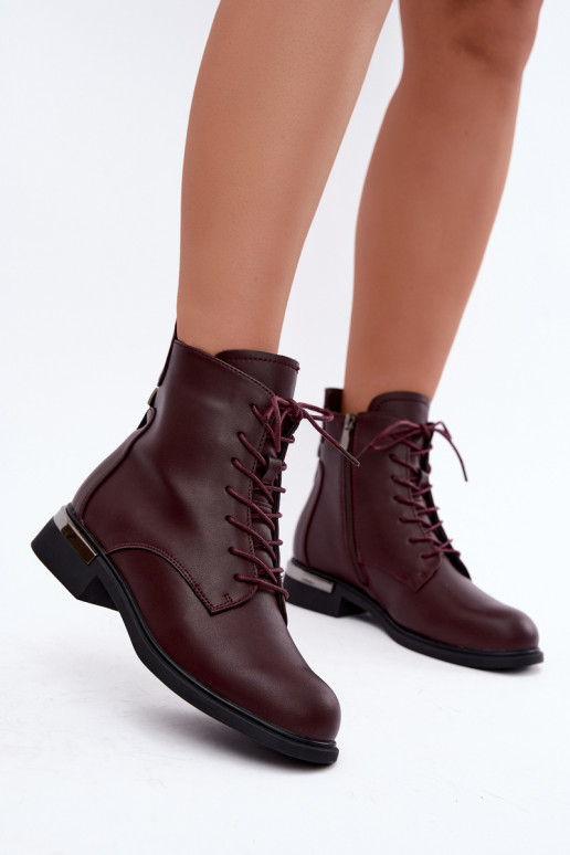 Nahast isoleeritud ankle boots laiadelt kontsadel burgundia värvuses Vinceza 86450