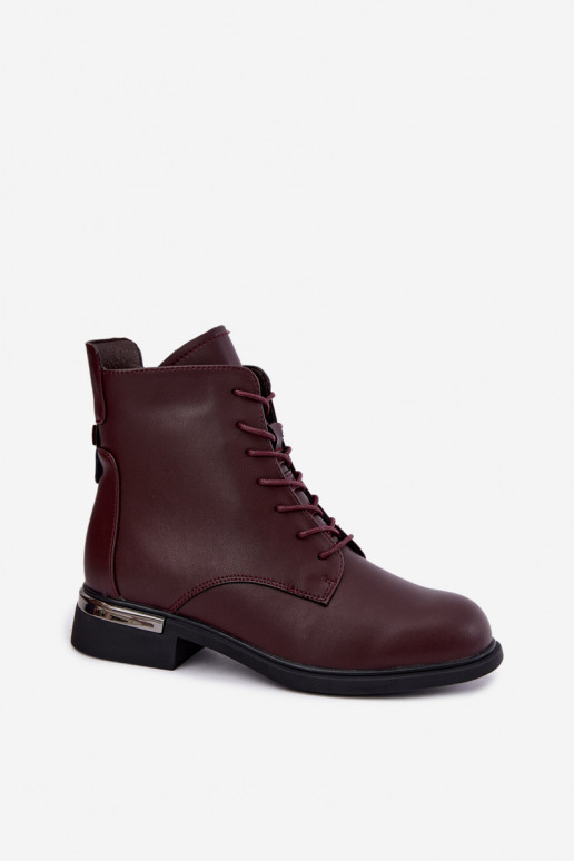 Nahast isoleeritud ankle boots laiadelt kontsadel burgundia värvuses Vinceza 86450