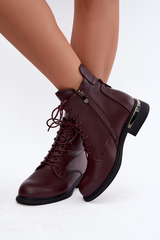 Nahast isoleeritud ankle boots laiadelt kontsadel burgundia värvuses Vinceza 86450