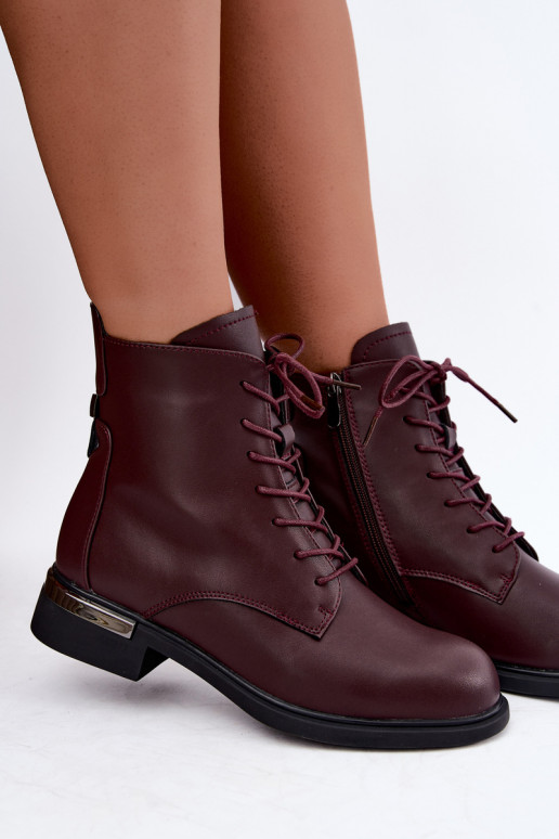 Nahast isoleeritud ankle boots laiadelt kontsadel burgundia värvuses Vinceza 86450