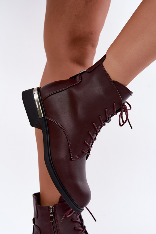 Nahast isoleeritud ankle boots laiadelt kontsadel burgundia värvuses Vinceza 86450