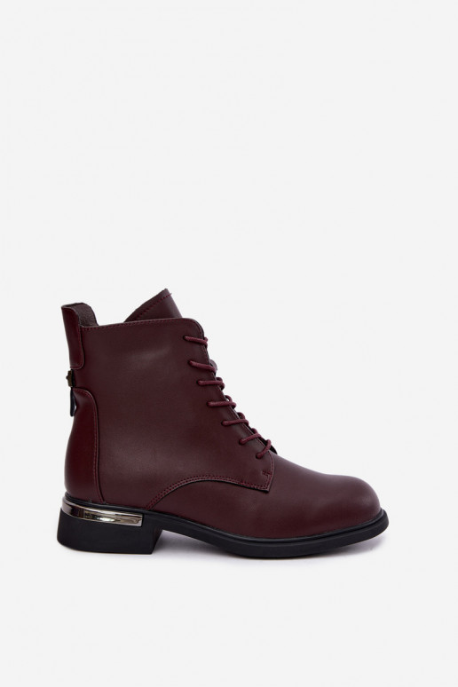 Nahast isoleeritud ankle boots laiadelt kontsadel burgundia värvuses Vinceza 86450