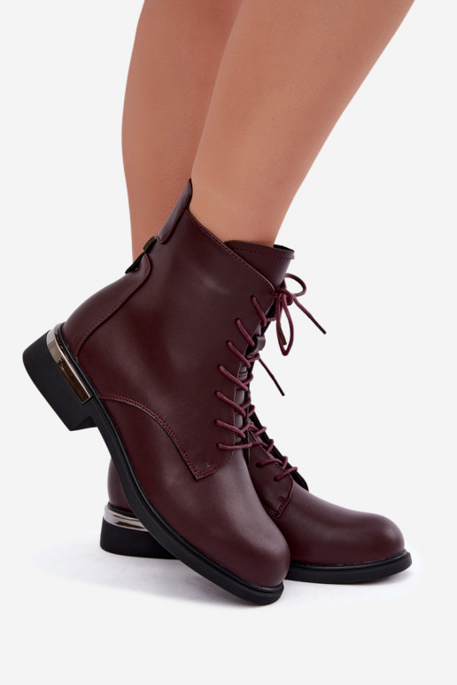 Nahast isoleeritud ankle boots laiadelt kontsadel burgundia värvuses Vinceza 86450
