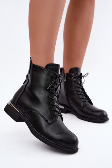 Nahast isoleeritud ankle boots laiadelt kontsadel mustas värvuses Vinceza 86450