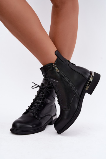 Nahast isoleeritud ankle boots laiadelt kontsadel mustas värvuses Vinceza 86450 2