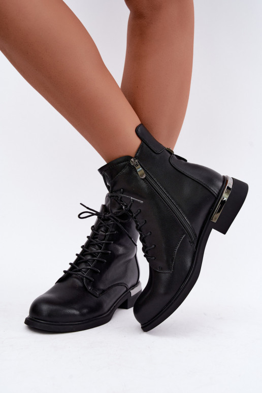 Nahast isoleeritud ankle boots laiadelt kontsadel mustas värvuses Vinceza 86450