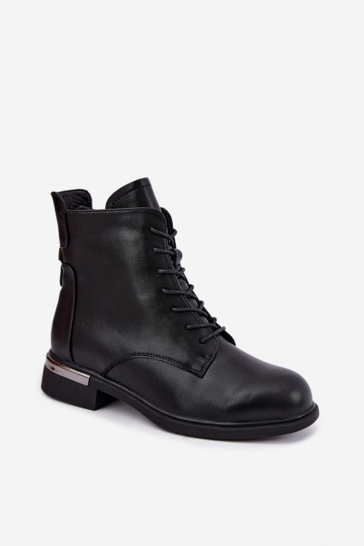 Nahast isoleeritud ankle boots laiadelt kontsadel mustas värvuses Vinceza 86450