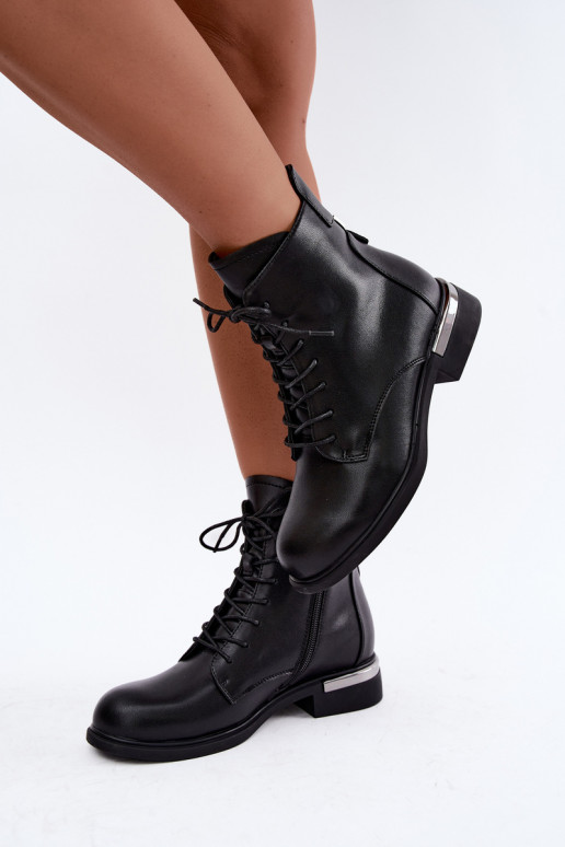 Nahast isoleeritud ankle boots laiadelt kontsadel mustas värvuses Vinceza 86450