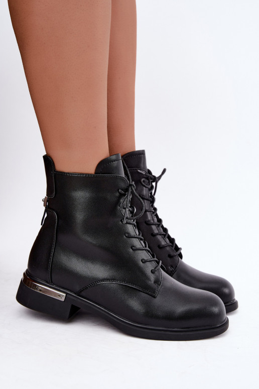 Nahast isoleeritud ankle boots laiadelt kontsadel mustas värvuses Vinceza 86450