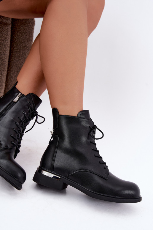 Nahast isoleeritud ankle boots laiadelt kontsadel mustas värvuses Vinceza 86450