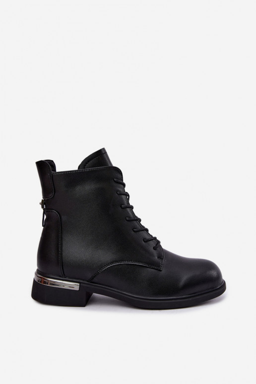 Nahast isoleeritud ankle boots laiadelt kontsadel mustas värvuses Vinceza 86450