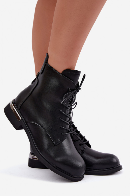 Nahast isoleeritud ankle boots laiadelt kontsadel mustas värvuses Vinceza 86450