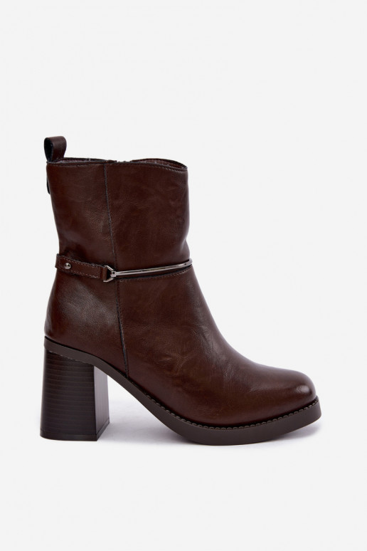 Nahast naiste ankle boots isoleeritud kontsadega ja kaunistatud kontsadel šokolaadi värvuses Gracelle