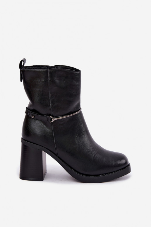 Nahast naiste ankle boots isoleeritud kontsadega ja kaunistatud kontsadel mustas värvuses Gracelle