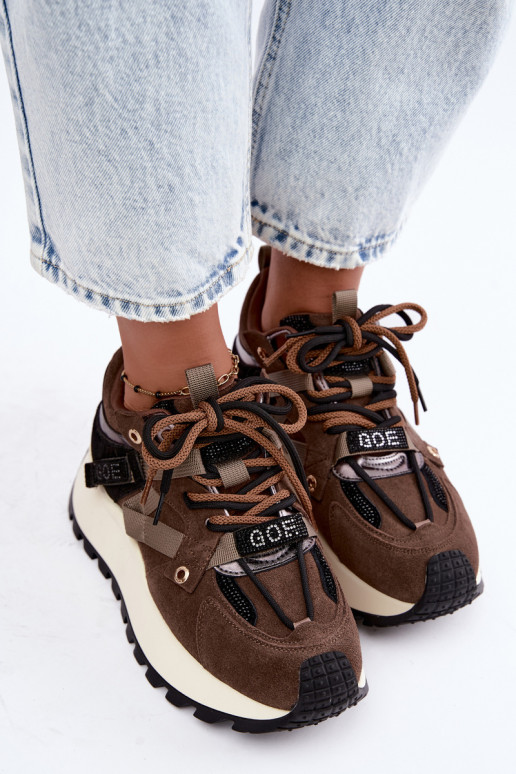 Pruunid kunstsuede spordijalatsid platvormiga GOE UU2N4001