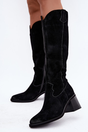 Mustad kunstsuede cowboy-stiilis kõrged saapad koos kontsadega Vinceza 133103 2