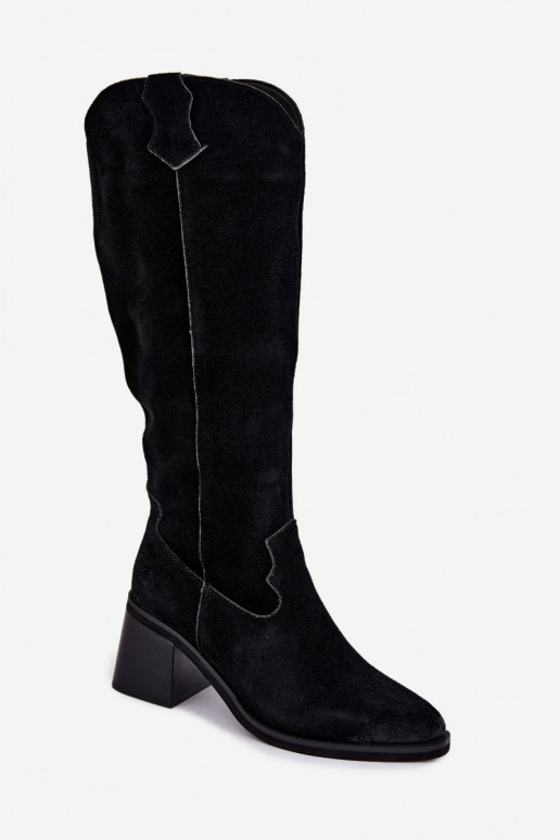 Mustad kunstsuede cowboy-stiilis kõrged saapad koos kontsadega Vinceza 133103