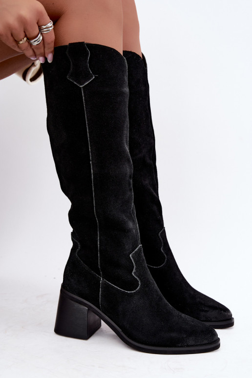 Mustad kunstsuede cowboy-stiilis kõrged saapad koos kontsadega Vinceza 133103